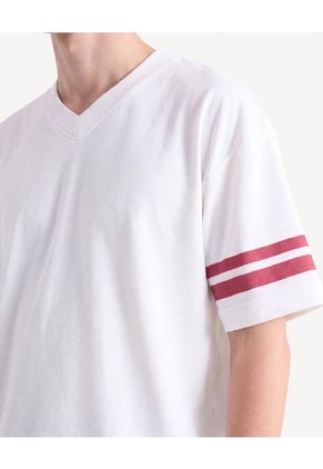 Camiseta Cuello V Con Textura Para Hombre Crema Seven Seven