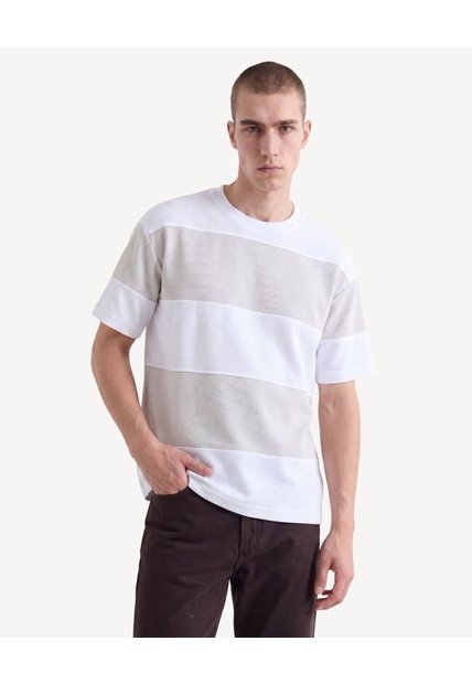 Camiseta Bloques Bicolor  Para Hombre Crudo Seven Seven