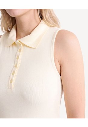 Camiseta Cuello Tejido Para Mujer Crema Seven Seven