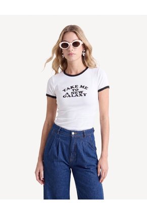 Camiseta Cuello Redondo Estampada Para Mujer Crudo Seven Seven