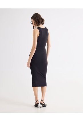 Vestido Midi Escote Redondo Para Mujer Negro Seven Seven