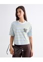 Camiseta Boxy Rayas Multicolor  Para Mujer Celeste Seven Seven de Seven Seven