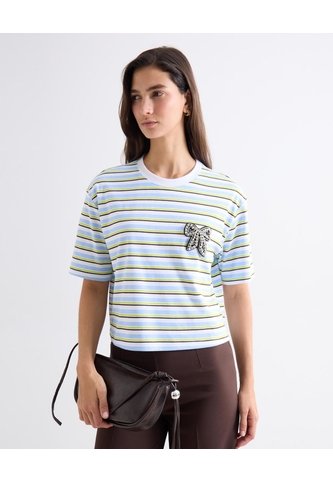 Camiseta Boxy Rayas Multicolor  Para Mujer Celeste Seven Seven Seven Seven