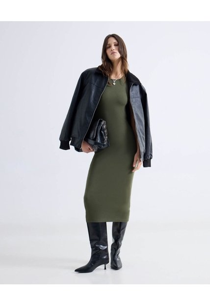 Vestido Midi Ajustado  Para Mujer Verde Seven Seven