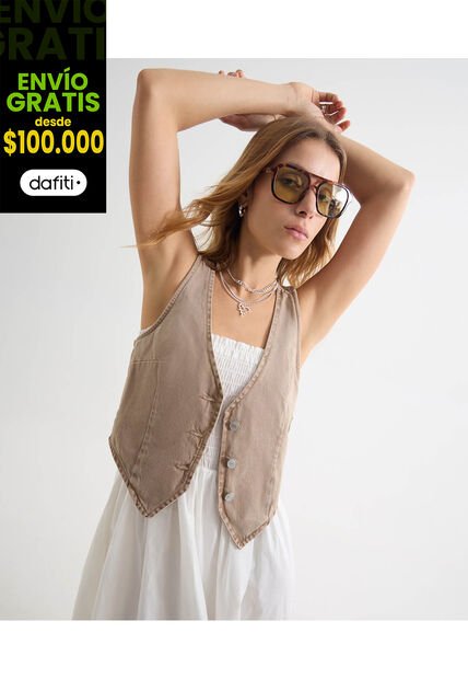 Chaleco Para Mujer Plano Color Arena Marca Seven Seven #28250133