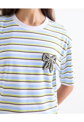 Camiseta Boxy Rayas Multicolor  Para Mujer Celeste Seven Seven