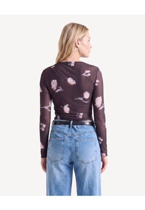 Camiseta Cuello Ojal Recogida  Para Mujer Negro Seven Seven