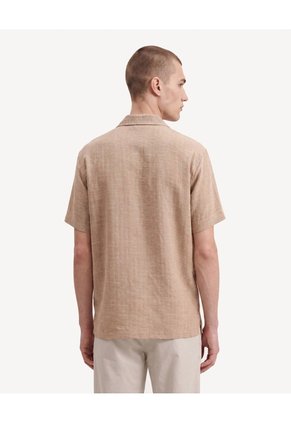 Camisa Resort Bordada Para Hombre Camel Seven Seven