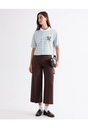 Camiseta Boxy Rayas Multicolor  Para Mujer Celeste Seven Seven