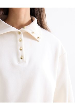 Buzo Cuello Alto Con Broches  Para Mujer Crema Seven Seven