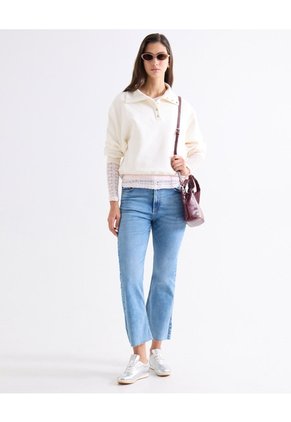 Buzo Cuello Alto Con Broches  Para Mujer Crema Seven Seven