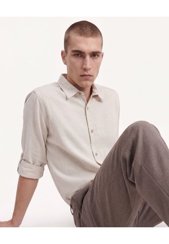 Camisa Rústica Con Charreteras  Para Hombre Beige Seven Seven Seven Seven
