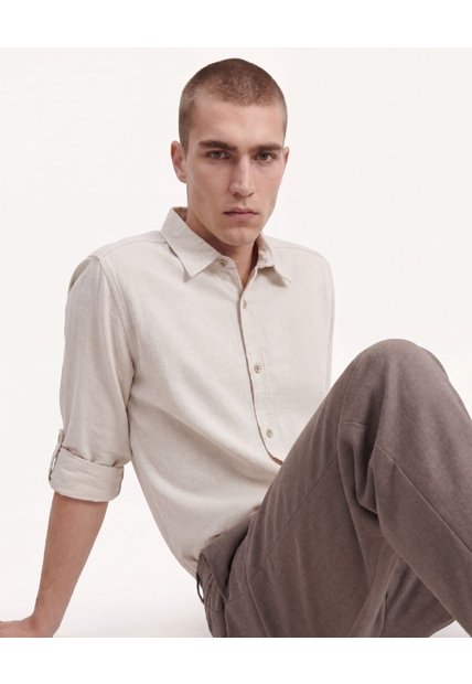 Camisa Rústica Con Charreteras  Para Hombre Beige Seven Seven