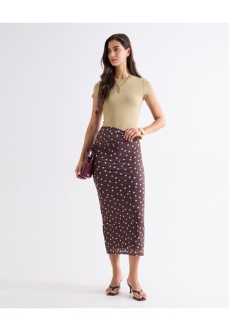 Falda Mesh Con Puntos Decorativos  Para Mujer Café Seven Seven Seven Seven