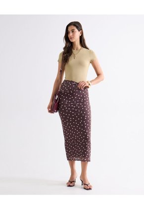 Falda Mesh Con Puntos Decorativos Para Mujer Café Seven Seven