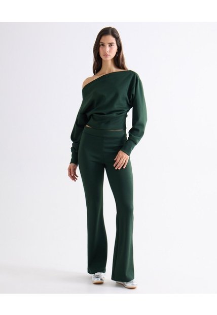 Pantalón Flare Tiro Alto  Para Mujer Verde Seven Seven