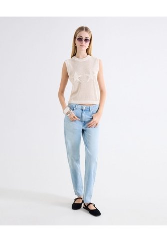 Jean Mom Ruedo Desflecado  Para Mujer Azul Seven Seven Seven Seven