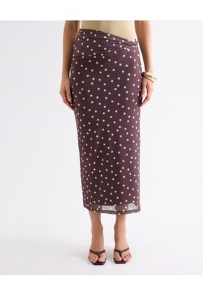Falda Mesh Con Puntos Decorativos Para Mujer Café Seven Seven