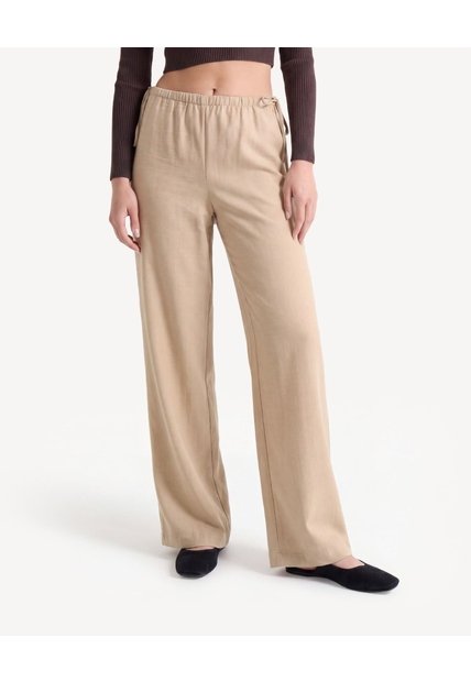 Pantalón Fluido Con Lazos Laterales  Para Mujer Camel Seven Seven