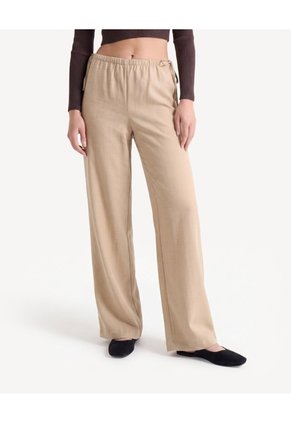 Pantalón Fluido Con Lazos Laterales Para Mujer Camel Seven Seven
