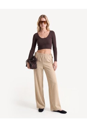 Pantalón Fluido Con Lazos Laterales Para Mujer Camel Seven Seven