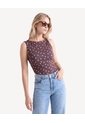 Camiseta Con Efecto Drapeado  Para Mujer Café Seven Seven de Seven Seven