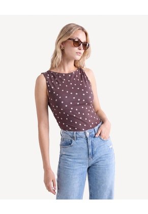 Camiseta Con Efecto Drapeado  Para Mujer Café Seven Seven