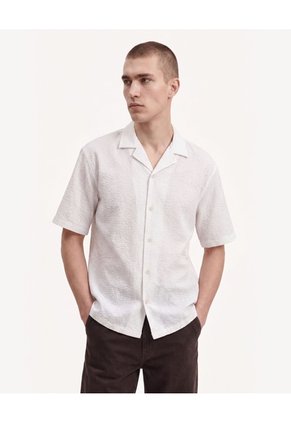 Camisa Resort Bordada Para Hombre Blanco Seven Seven