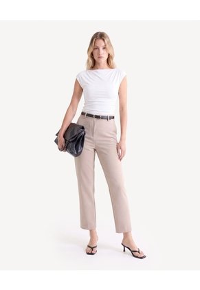 Pantalón Chino Con Cinturón Para Mujer Beige Seven Seven