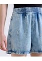 Short Azul Claro Con Pedrería  Para Mujer Azul Seven Seven de Seven Seven