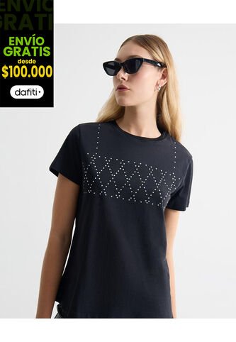 Camiseta Para Mujer Manga Corta Cuello Redondo Color Negro Marca Seven Seven #28096361 Seven Seven