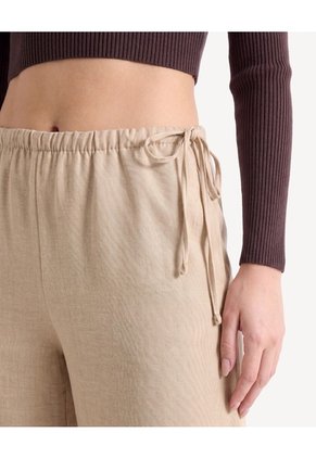 Pantalón Fluido Con Lazos Laterales Para Mujer Camel Seven Seven
