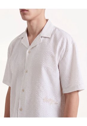 Camisa Resort Bordada Para Hombre Blanco Seven Seven