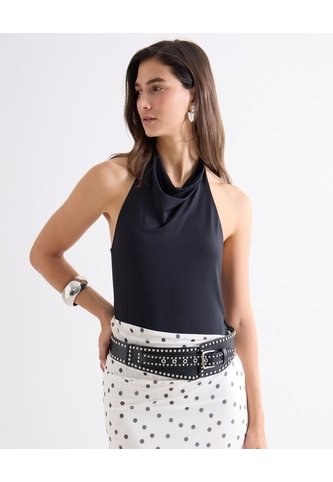 Body Cuello Alto Drapeado  Para Mujer Negro Seven Seven Seven Seven