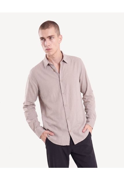 Camisa Rústica Regular  Para Hombre Beige Seven Seven