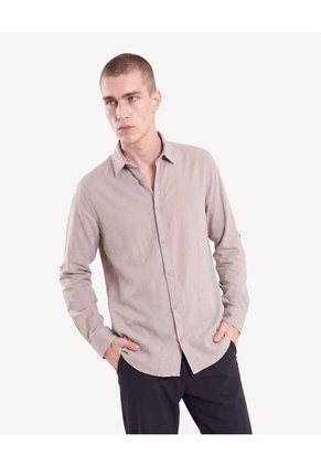 Camisa Rústica Regular Para Hombre Beige Seven Seven