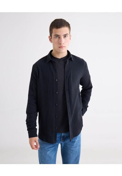 Camisa Regular Texturizada  Para Hombre Negro Seven Seven