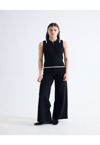 Pantalón Tejido Contraste Lateral  Para Mujer Negro Seven Seven Seven Seven
