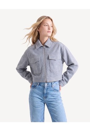 Chaqueta Corta De Punto  Para Mujer Gris Seven Seven
