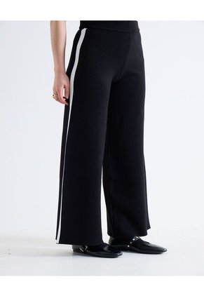Pantalón Tejido Contraste Lateral Para Mujer Negro Seven Seven
