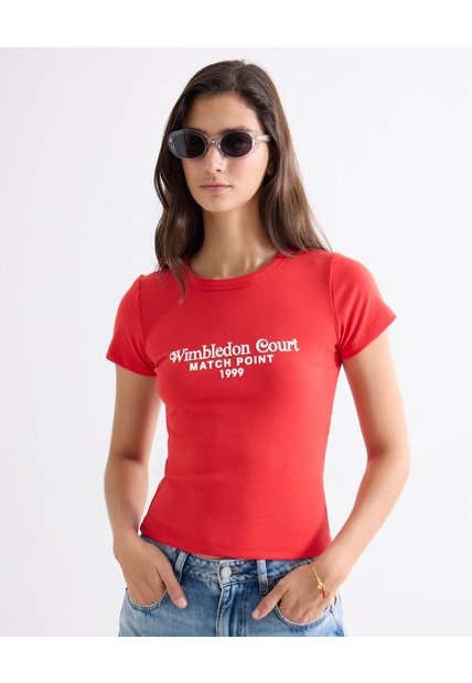 Camiseta Con Ilustración Central  Para Mujer Rojo Seven Seven