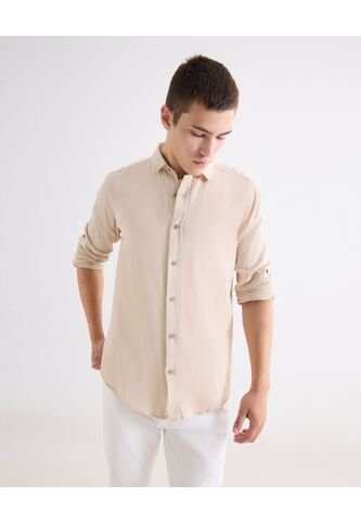 Camisa Regular Rustica  Para Hombre Beige Seven Seven Seven Seven