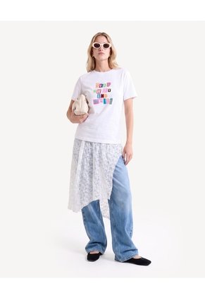 Camiseta Screen Silueta Amplia  Para Mujer Crudo Seven Seven