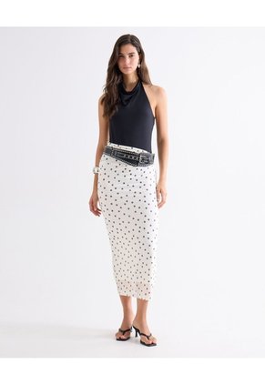 Body Cuello Alto Drapeado  Para Mujer Negro Seven Seven