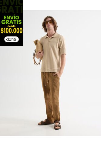 Polo Para Hombre Cuello Tejido Sin Bolsillo Color Avena Marca Seven Seven #45110887 Seven Seven