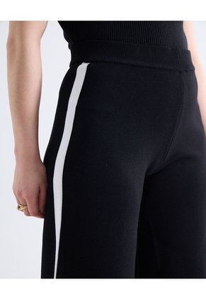 Pantalón Tejido Contraste Lateral Para Mujer Negro Seven Seven