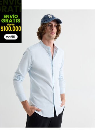 Camisa Para Hombre Manga Larga Sin Bolsillo Cuello Neru Color Azul Marca Seven Seven #45012151 Seven Seven