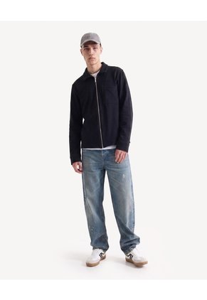 Camisa Harrington Texturizada  Para Hombre Negro Seven Seven