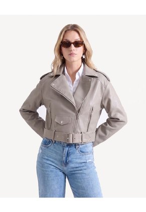 Chaqueta Biker Acabado Pu  Para Mujer Taupe Seven Seven