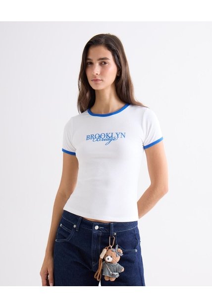 Camiseta Texturizada Con Estampado  Para Mujer Blanco Seven Seven